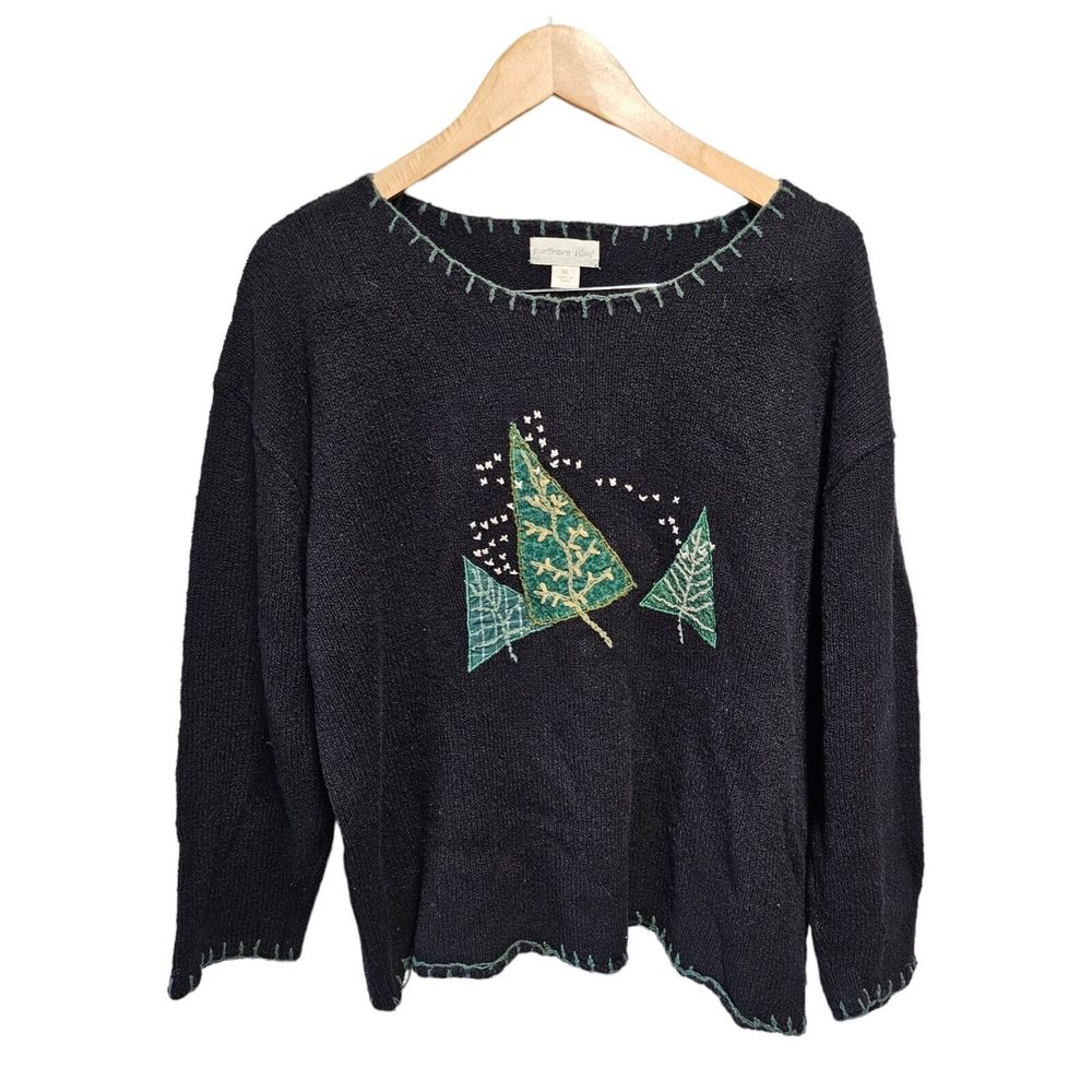 Vintage  Northern Isles‎ Black Christmas Sweater Hand Knit Ornaments XL